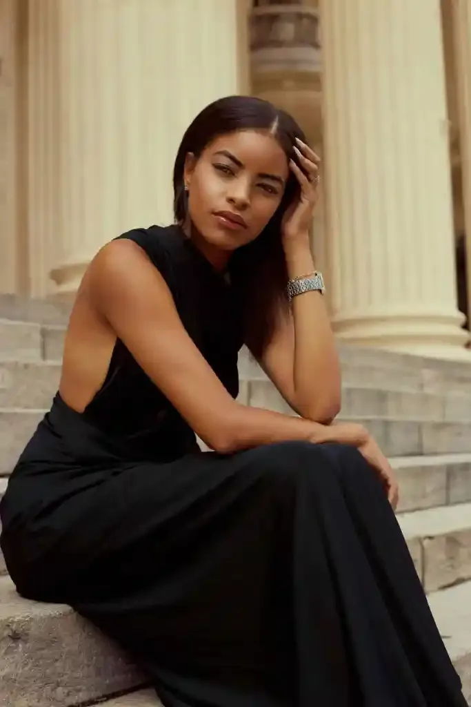woman in black dress