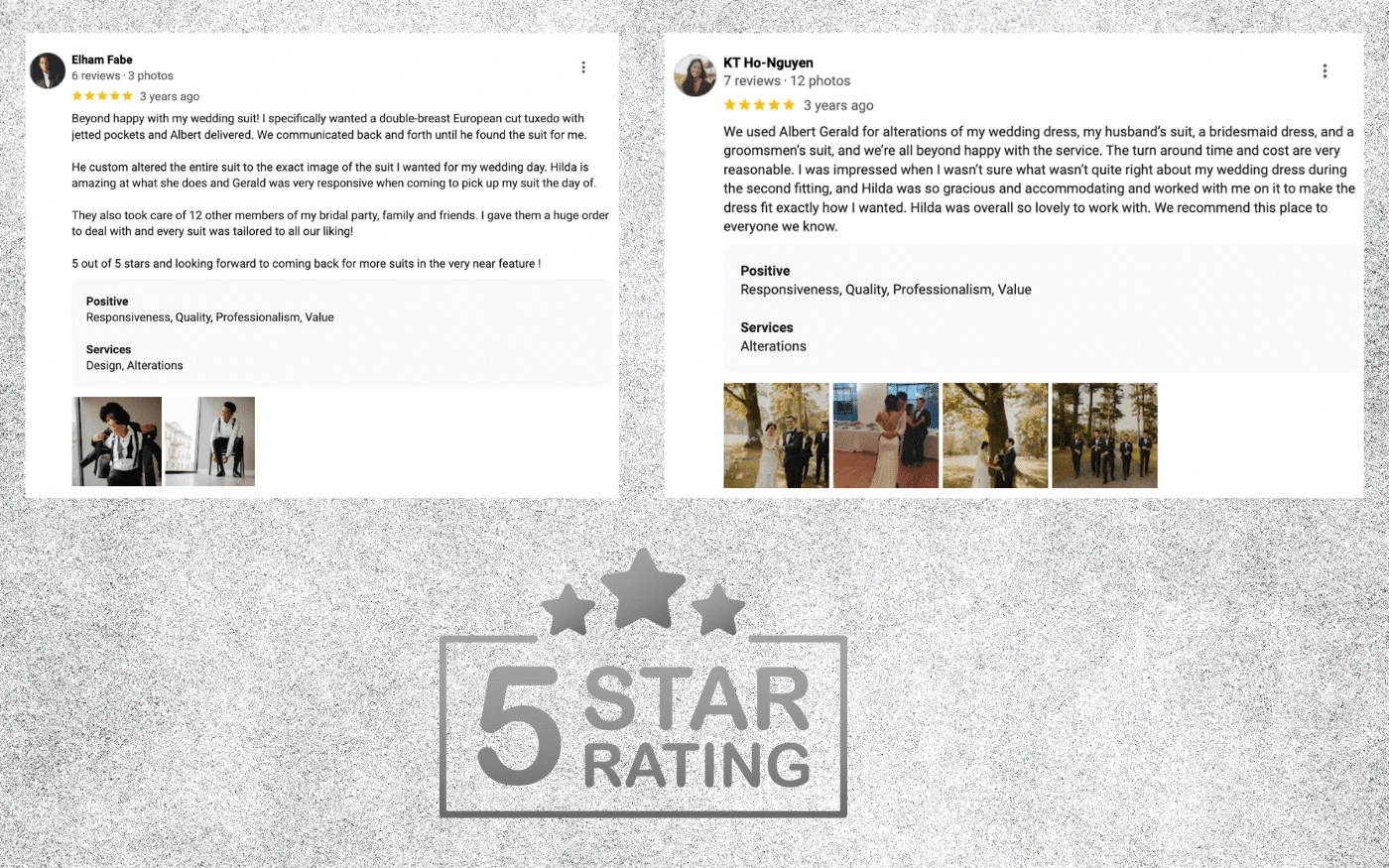 Five-star customer review for custom suits Millburn NJ