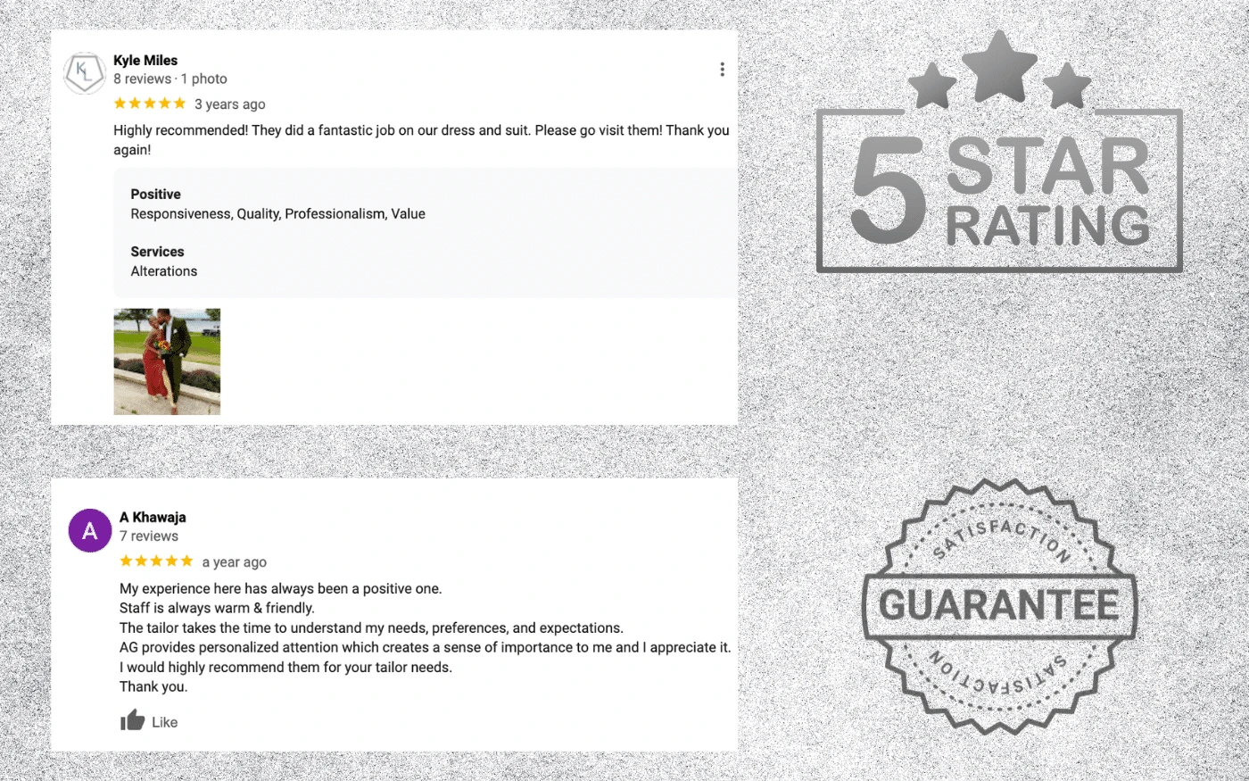 Client testimonial praising custom suits Millburn NJ craftsmanship