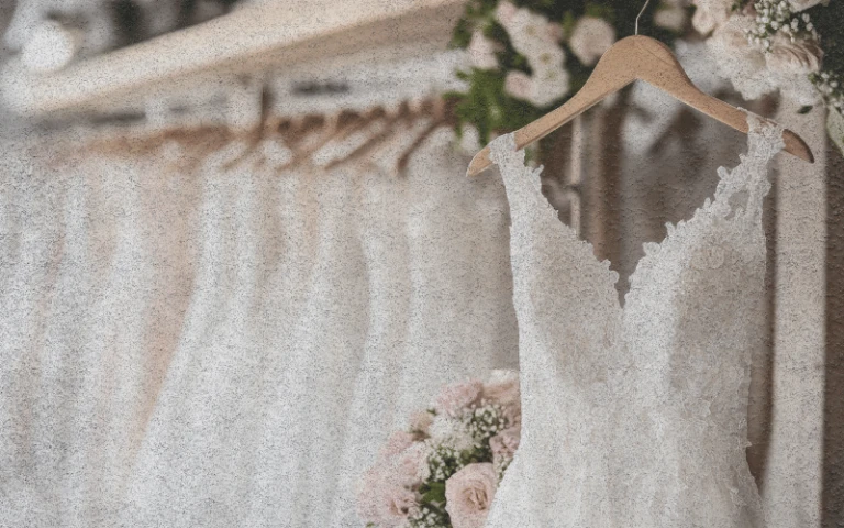 Finished gown tailored by wedding dress tailor near me with timeless technique and modern elegance